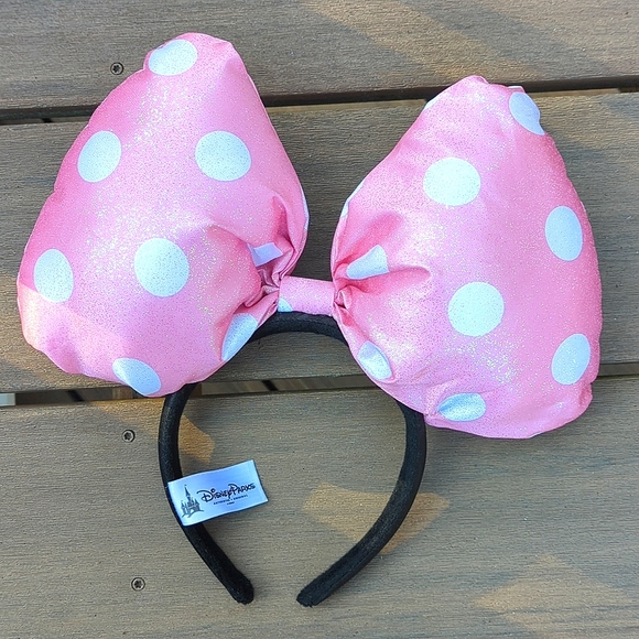 Disney Accessories - Disney Parks Large Pink Polka Dot Bow Headband